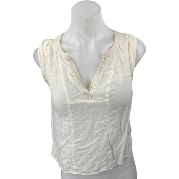 Ecote Women's Cream White Sleeveless Split V-Neck Crop Shirt Tank Top Size S - Picture 1 of 4